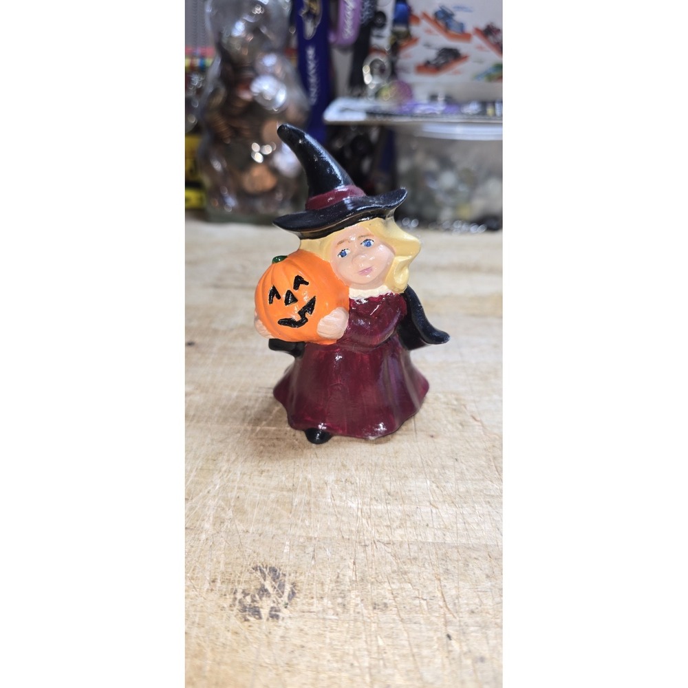 Vintage 70s Handmade Glazed Ceramic Halloween Witch Decor